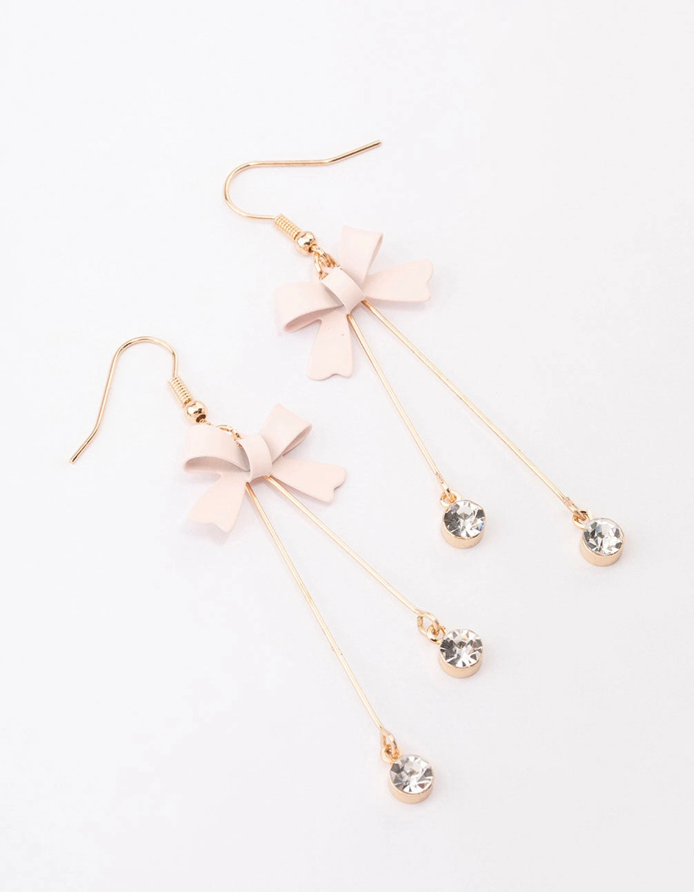 Fashionable Edge Blush Diamante Bow Double Bar Drop Earrings