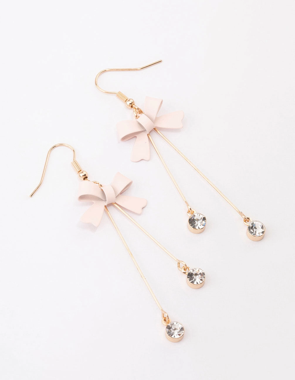 Brilliant Touch Blush Diamante Bow Double Bar Drop Earrings