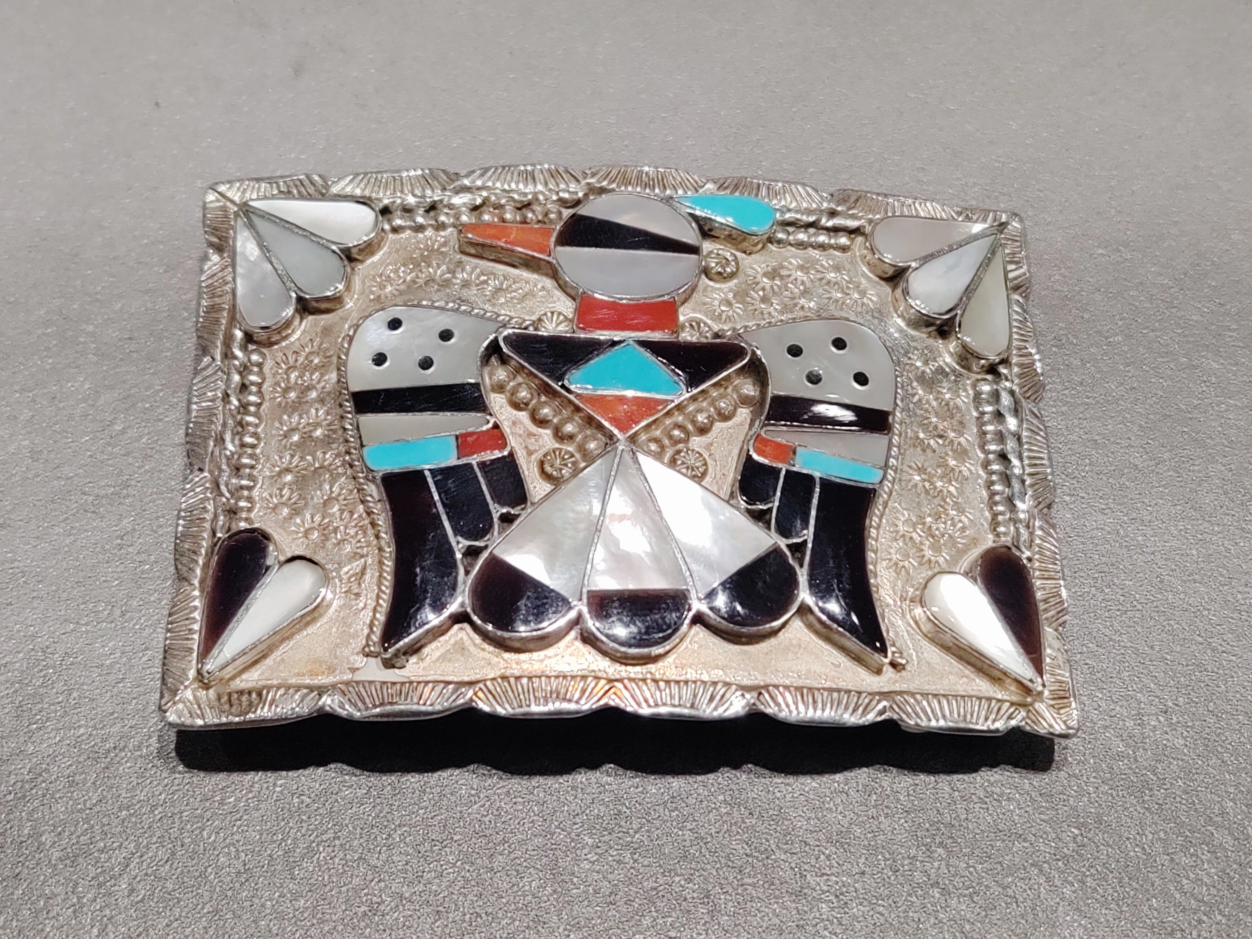 Sleek Shine Bobbie and Corrine  Shack Zuni Thunderbird Sterling Silver Belt Buckle - Handmade Native American
