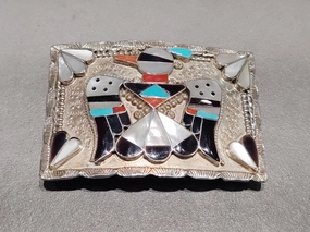 Sleek Shine Bobbie and Corrine  Shack Zuni Thunderbird Sterling Silver Belt Buckle - Handmade Native American