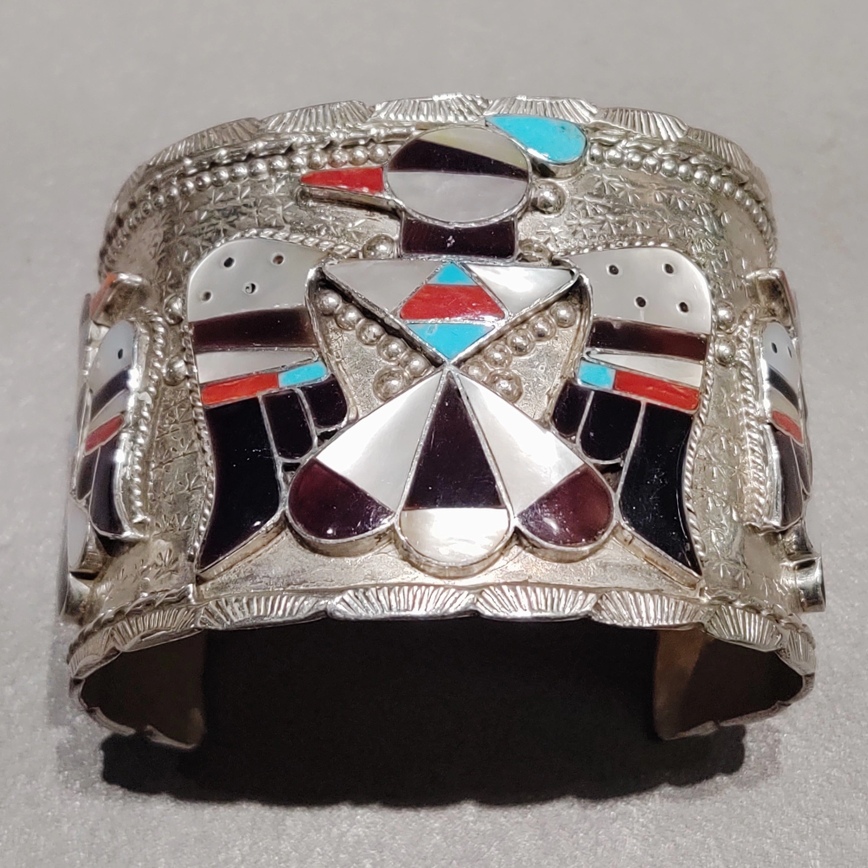 Handcrafted Work Bobbie and Corrine Shack Zuni Thunderbird Sterling Silver Cuff - Handmade Native American