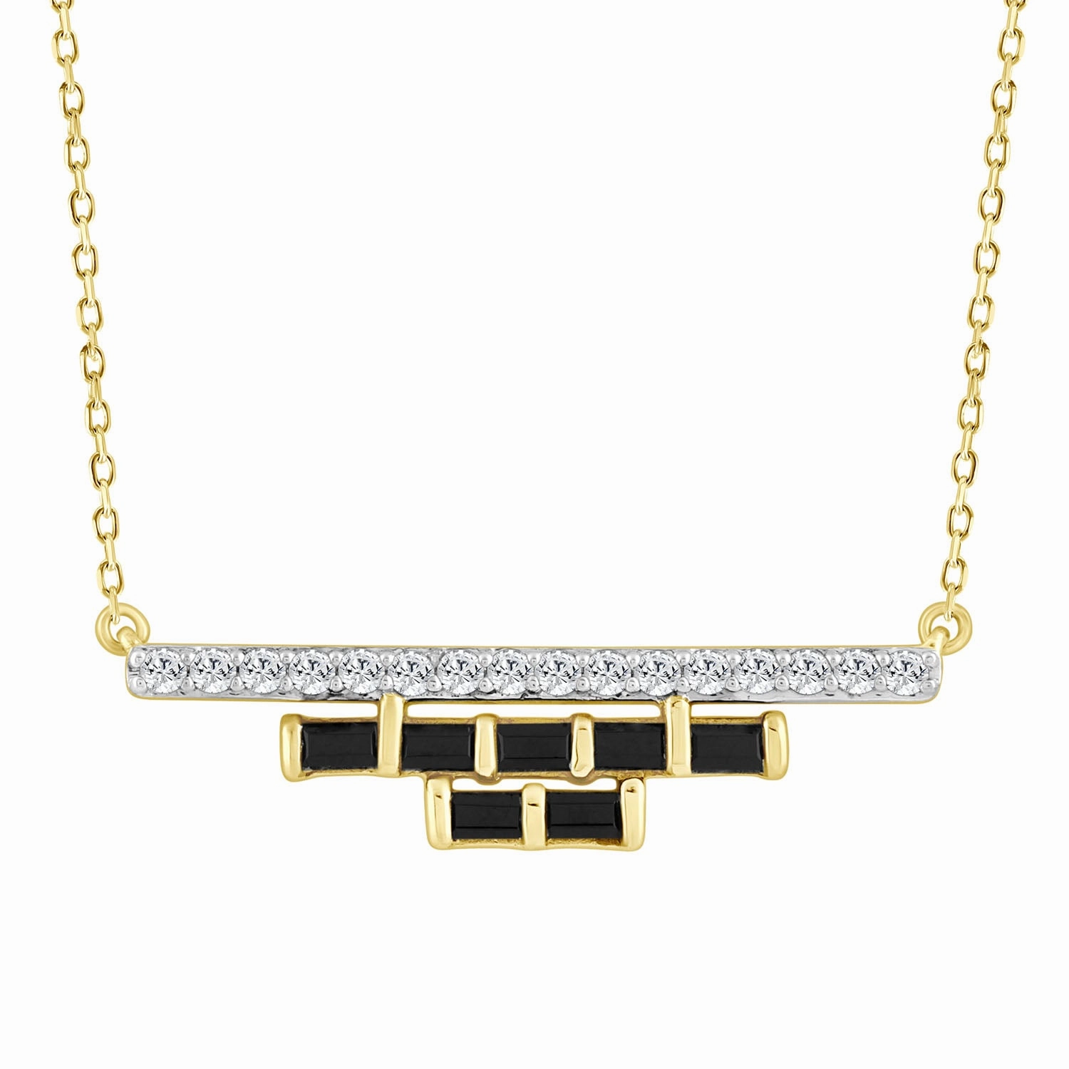 LADIES NECKLACE 0.50CT ROUND/BLACK/BAGUETTE DIAMOND 14K YELLOW GOLD Trendy Finish
