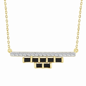 LADIES NECKLACE 0.50CT ROUND/BLACK/BAGUETTE DIAMOND 14K YELLOW GOLD Trendy Finish