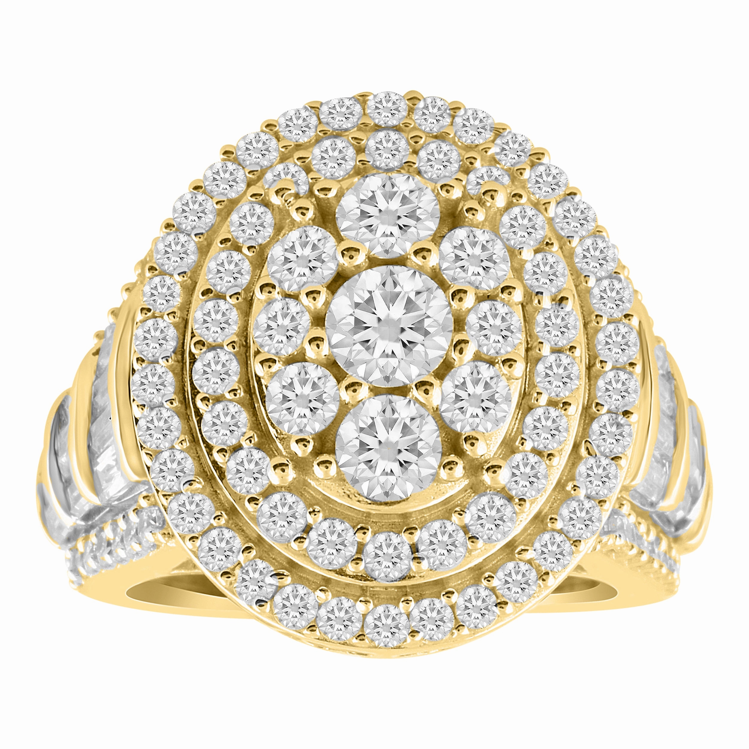 LADIES  RING 3.00CT ROUND/BAGUETTE DIAMOND 10K YELLOW GOLD Boho Accent Urban Style