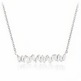 Premium Craft Sterling Silver CZ Baguette Bar Necklace