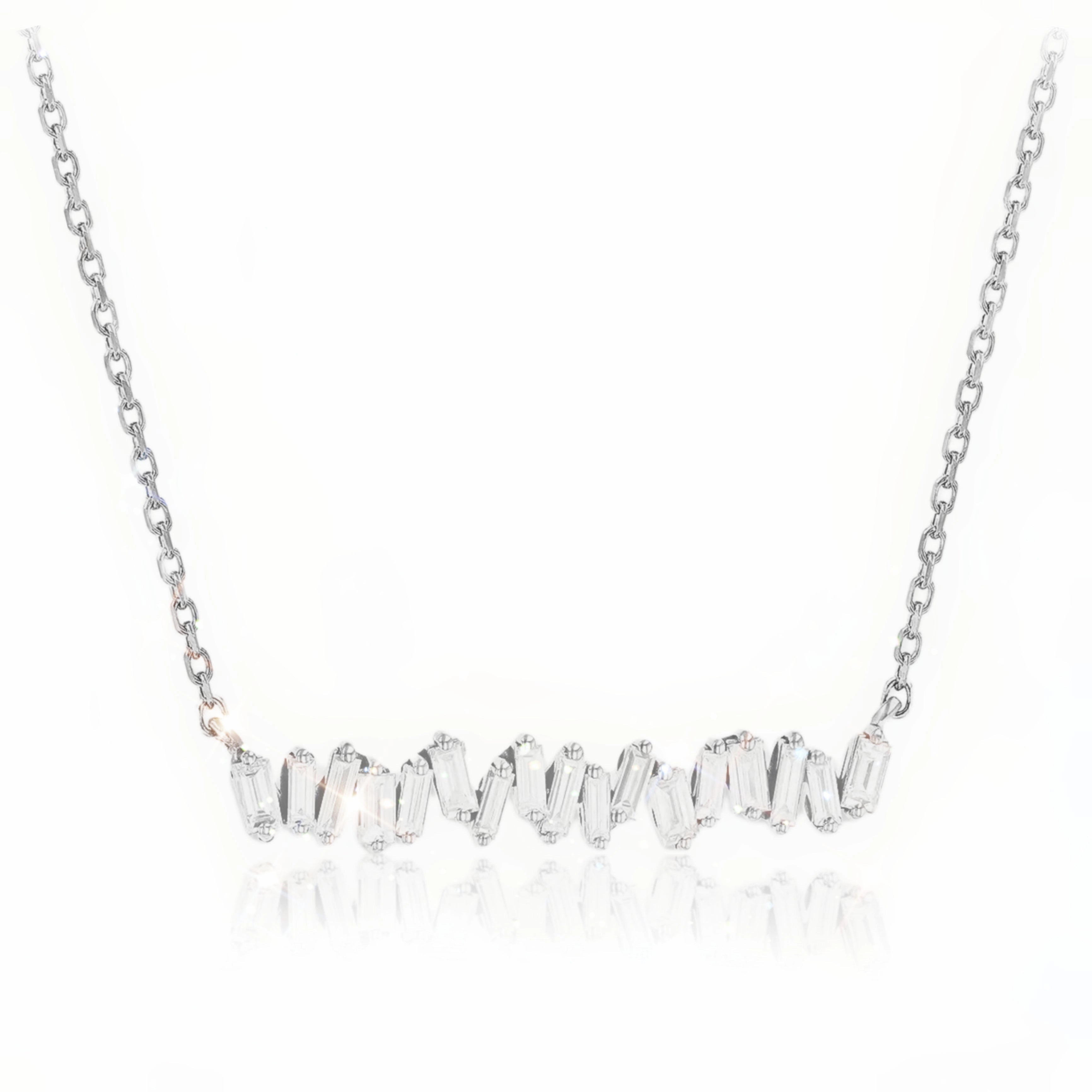 Premium Craft Sterling Silver CZ Baguette Bar Necklace