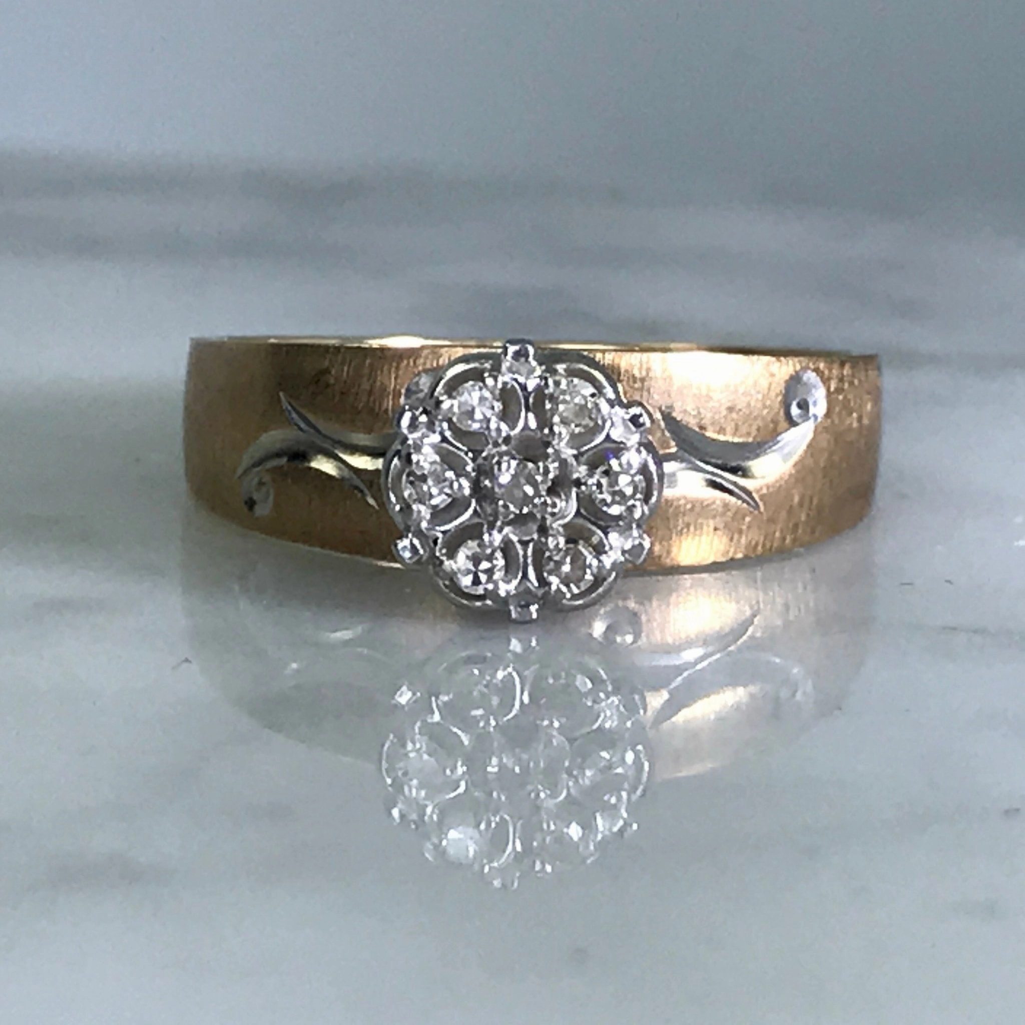 Vintage Diamond Engagement Ring. 10K Yellow Gold. April Birthstone. 10 Year Anniversary Stone. Finishing Touch Fashion Sparkle