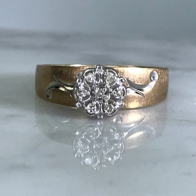 Vintage Diamond Engagement Ring. 10K Yellow Gold. April Birthstone. 10 Year Anniversary Stone. Finishing Touch Fashion Sparkle