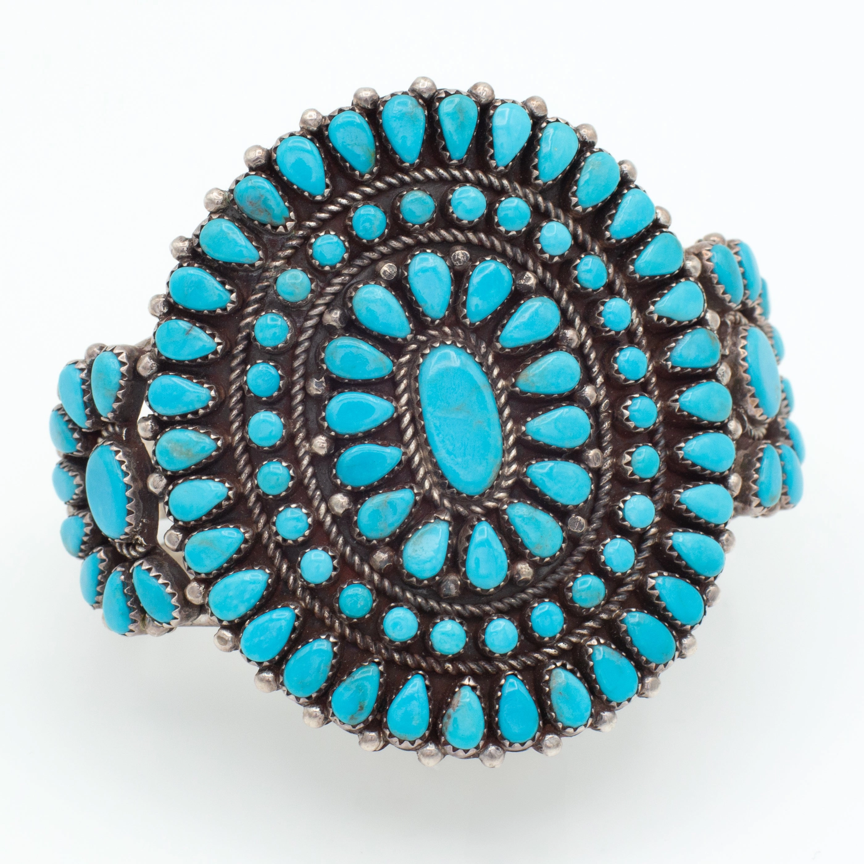 Handmade Sterling Silver Turquoise Petit Point Cuff Bracelet (Hallmark Unknown) Trendy Layer