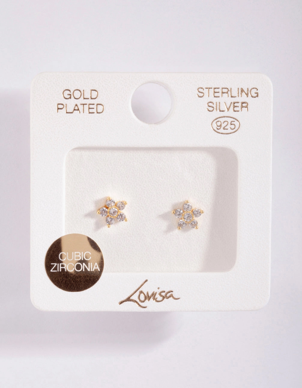 Gold Plated Sterling Silver Cubic Zirconia Flower Stud Earrings Custom Shine Precious Piece