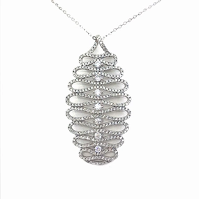 Shiny Details Rhodium Plated Sterling Silver Oval Micro Pave CZ Pendant Necklace