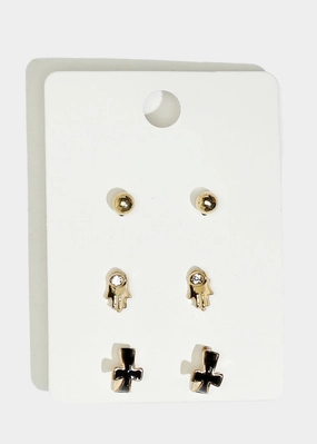 3-Pair Hamsa Hand & Cross Earrings Signature Accent Chic Accent