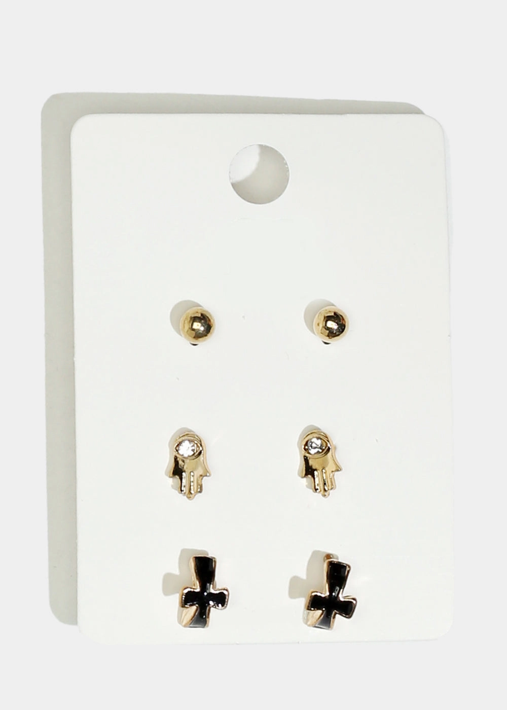 3-Pair Hamsa Hand & Cross Earrings Signature Accent Chic Accent