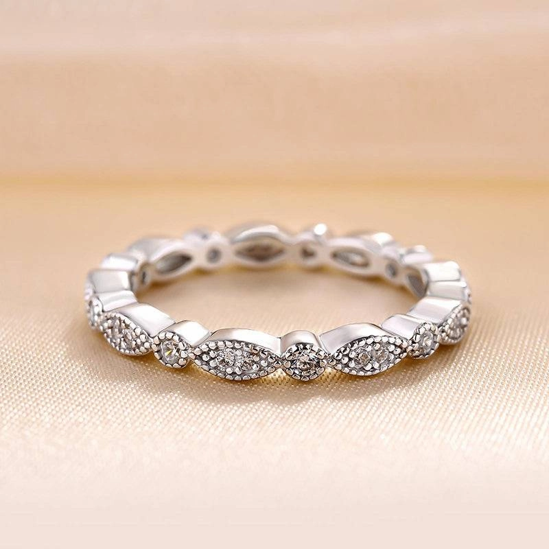 Vintage Inspiration Heirloom Quality Louily Vintage Full Eternity Art Deco Stacking Women's Wedding Band In Sterling Silver