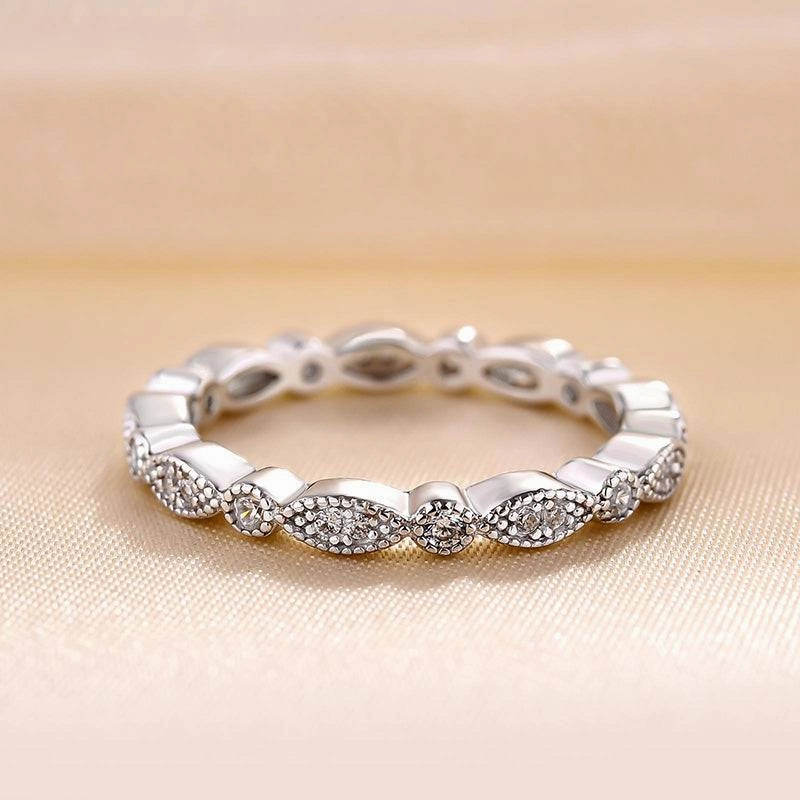 Louily Vintage Full Eternity Art Deco Stacking Women's Wedding Band In Sterling Silver Minimal Balance Fashion Icon