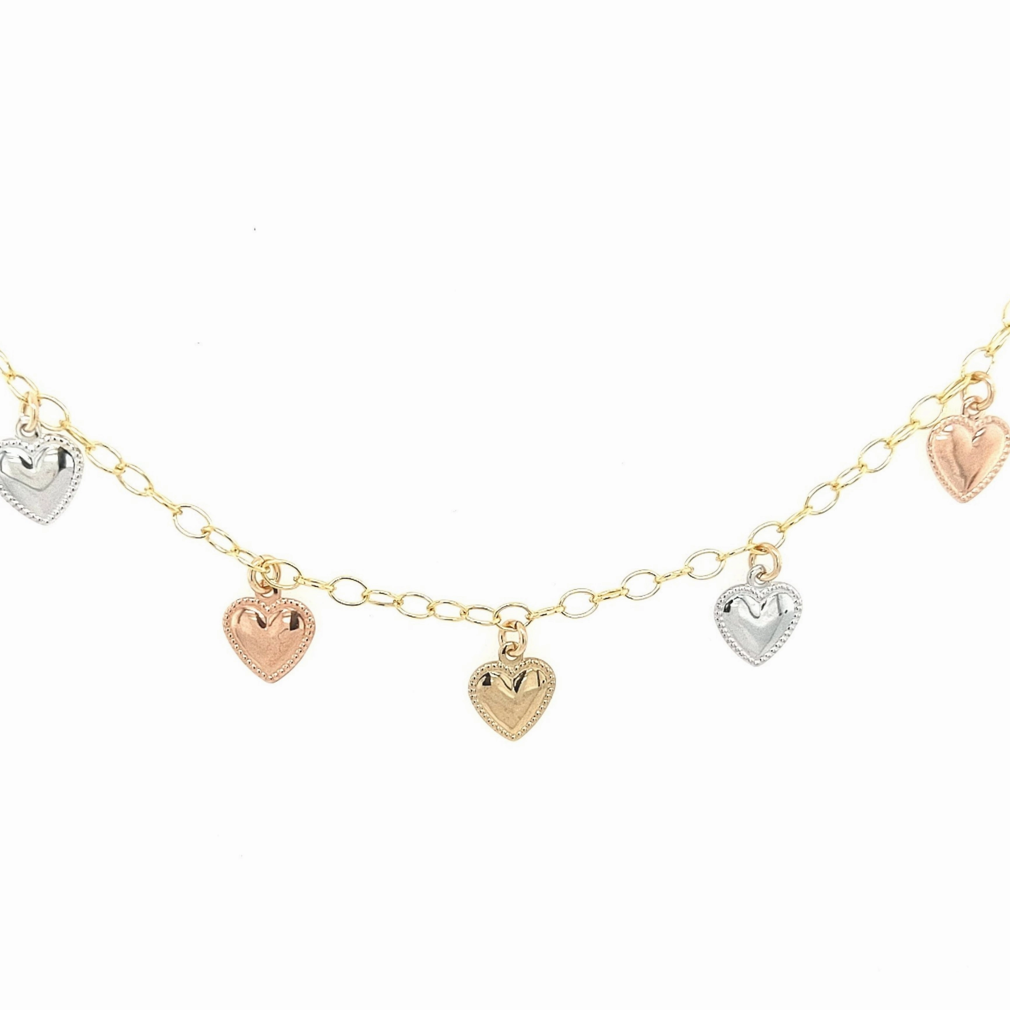 Gold Filled Chain With Hanging Gold and Rose Gold Hearts Bracelet Delicate Flash Chic Line