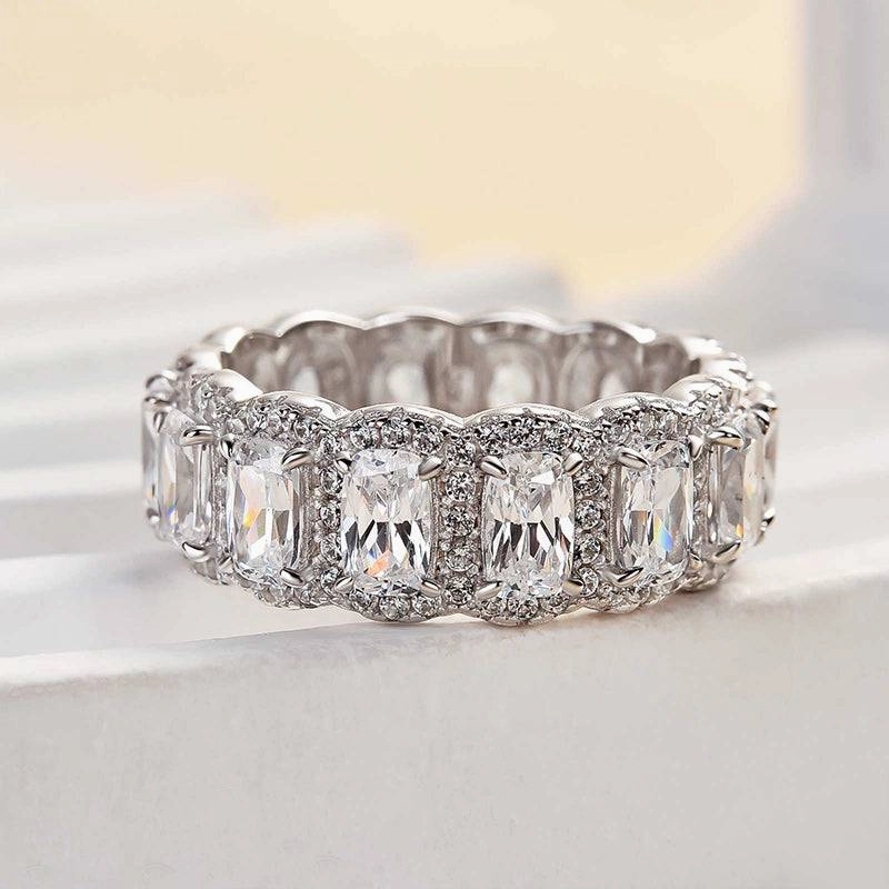 Louily Luxurious Halo Cushion Cut Wide Wedding Band For Women In Sterling Silver Handmade Process Personal Look