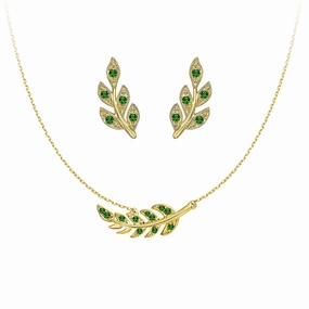 Multi Purpose Classic Elegance Couture Botanical Foliage Lab Grown Emerald Necklace And Earring Set