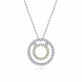 Classic Presence Sterling Silver Two Tone Circle Pendant Necklace on Diamond Cut Chain