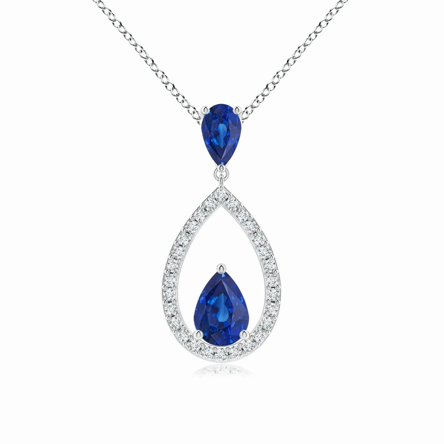1.64 CT. Blue Sapphire and White Sapphire Drop Pendant Creative Match