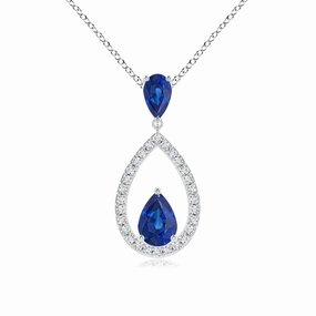1.64 CT. Blue Sapphire and White Sapphire Drop Pendant Timeless Beauty