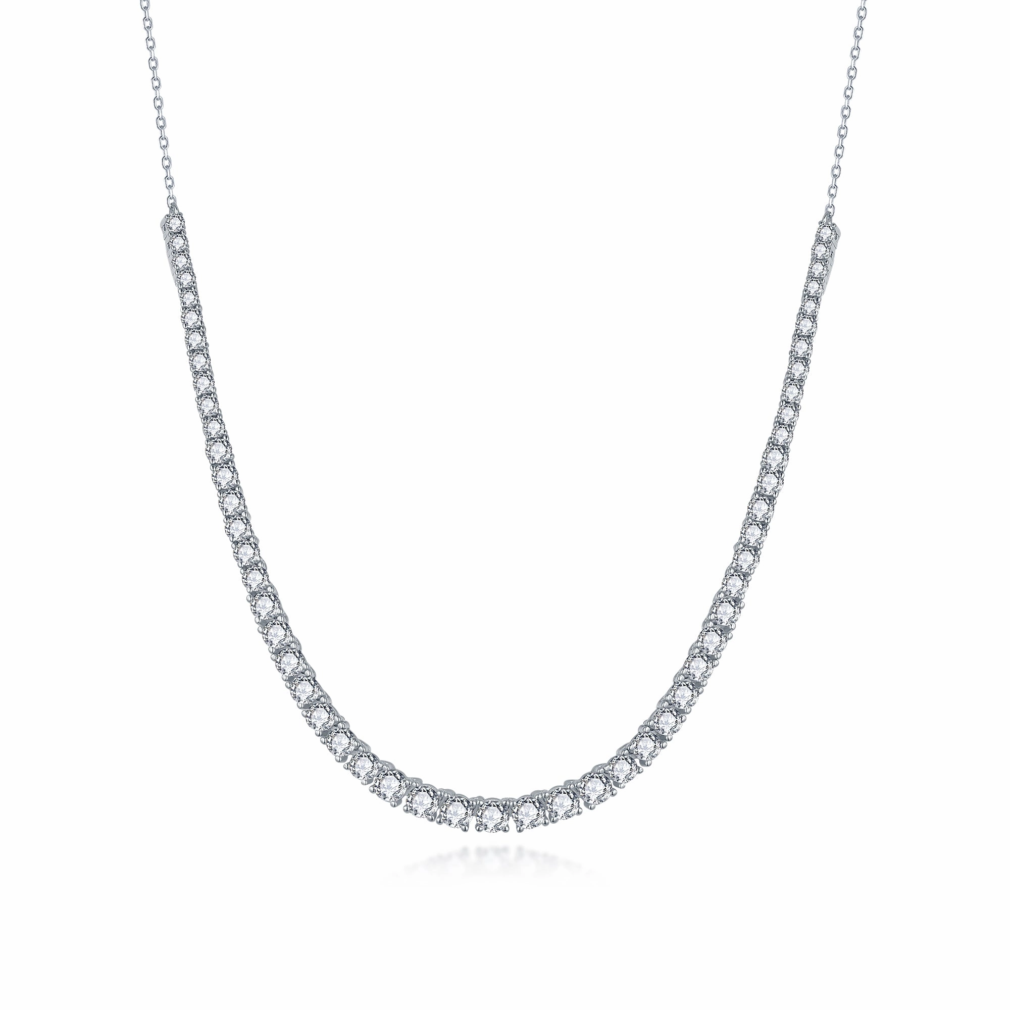 Rhodium Plated Sterling Silver Graduated CZ Half Tennis Necklace Refined Touch