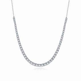 Rhodium Plated Sterling Silver Graduated CZ Half Tennis Necklace Refined Touch
