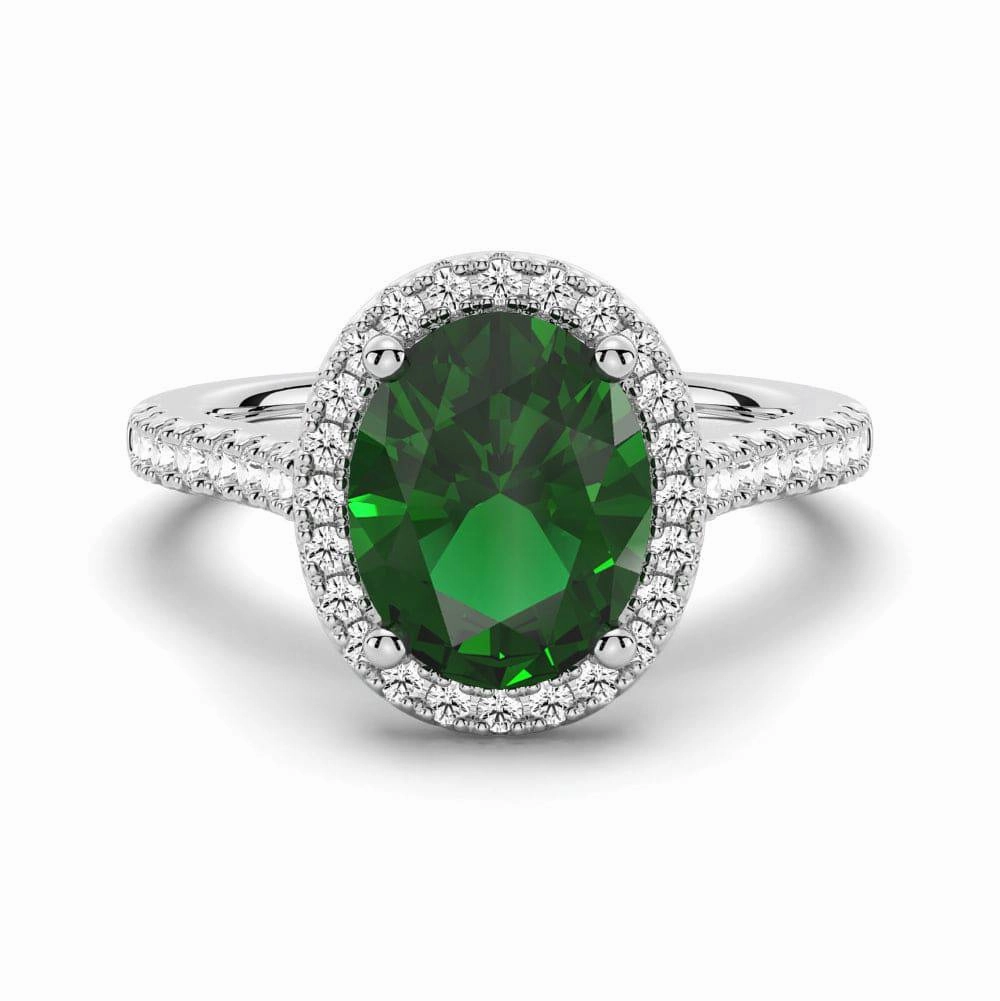 2 CT. Oval Emerald with Classic Halo Ring Striking Detail
