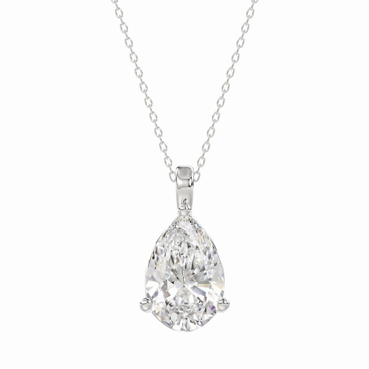 LADIES SOLITAIRE PENDANT 4CT PEAR DIAMOND 14K WHITE GOLD Vibrant Sparkle Natural Fit