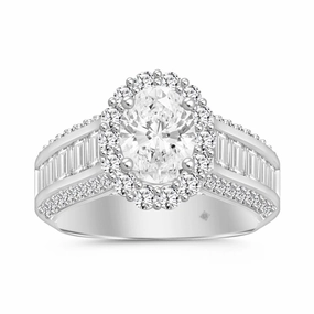 LADIES RING 3 3/4CT ROUND/OVAL/EMERALD DIAMOND 14K WHITE GOLD (CENTER STONE OVAL DIAMOND 1 1/2CT ) Exquisite Accent