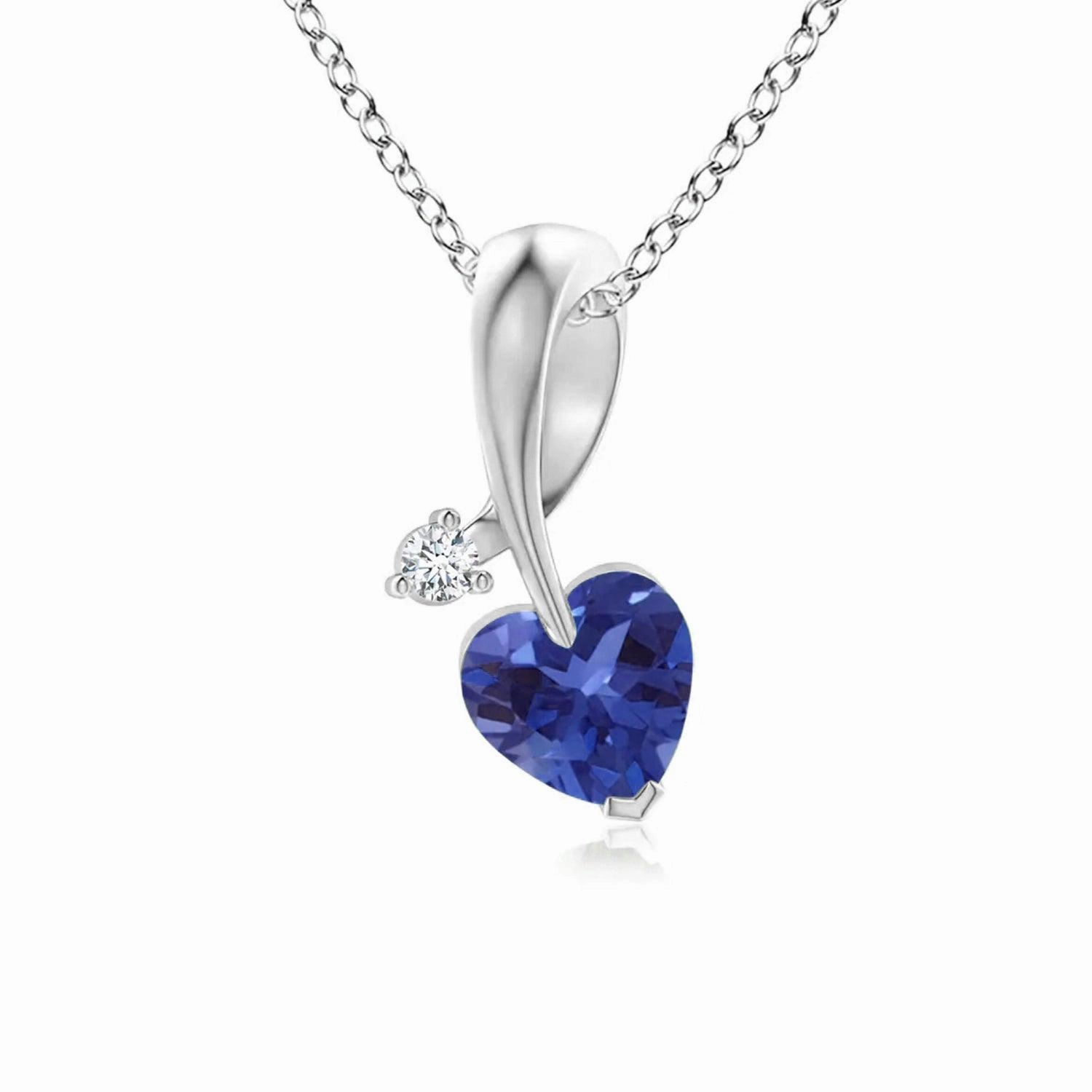 Graceful Line 1 CT. Heart Shaped Sapphire Ribbon Pendant with Diamond