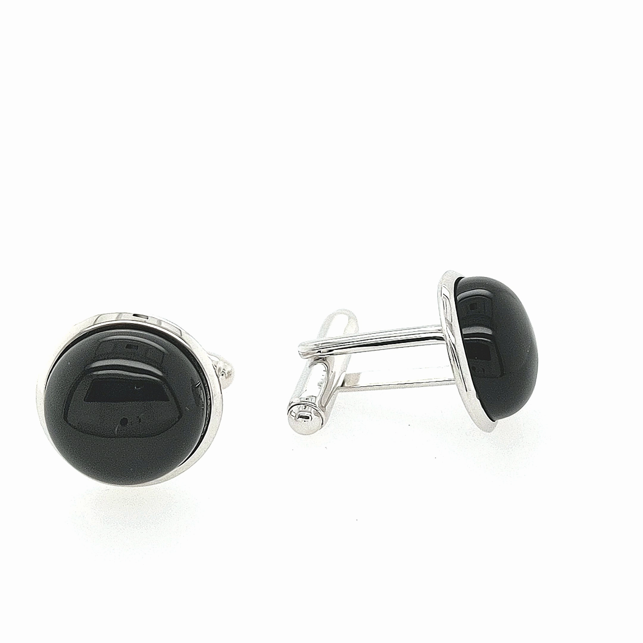 Sterling Silver Round "Black Onyx" Cufflinks Casual Charm Lustrous Accent