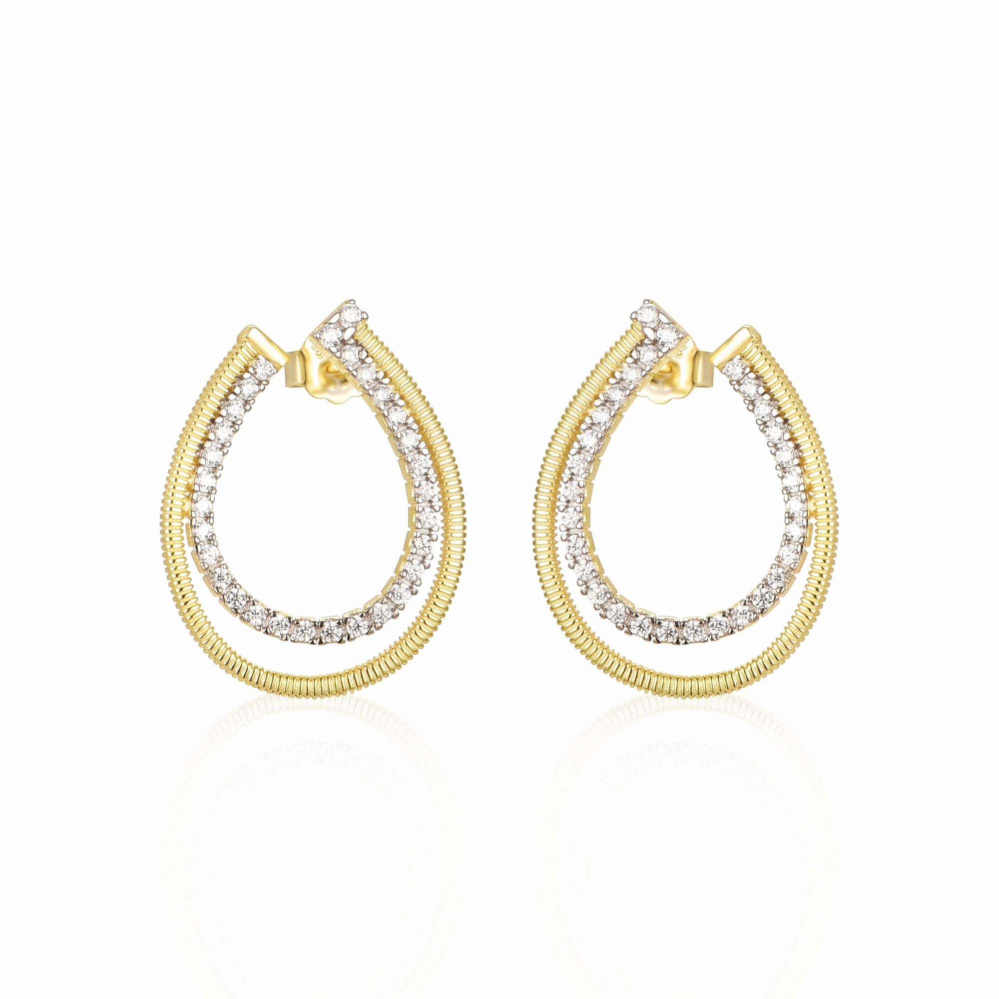 Ocean Breeze Sterling Silver Two Tone CZ Front Back J Hoop Teardrop Earrings