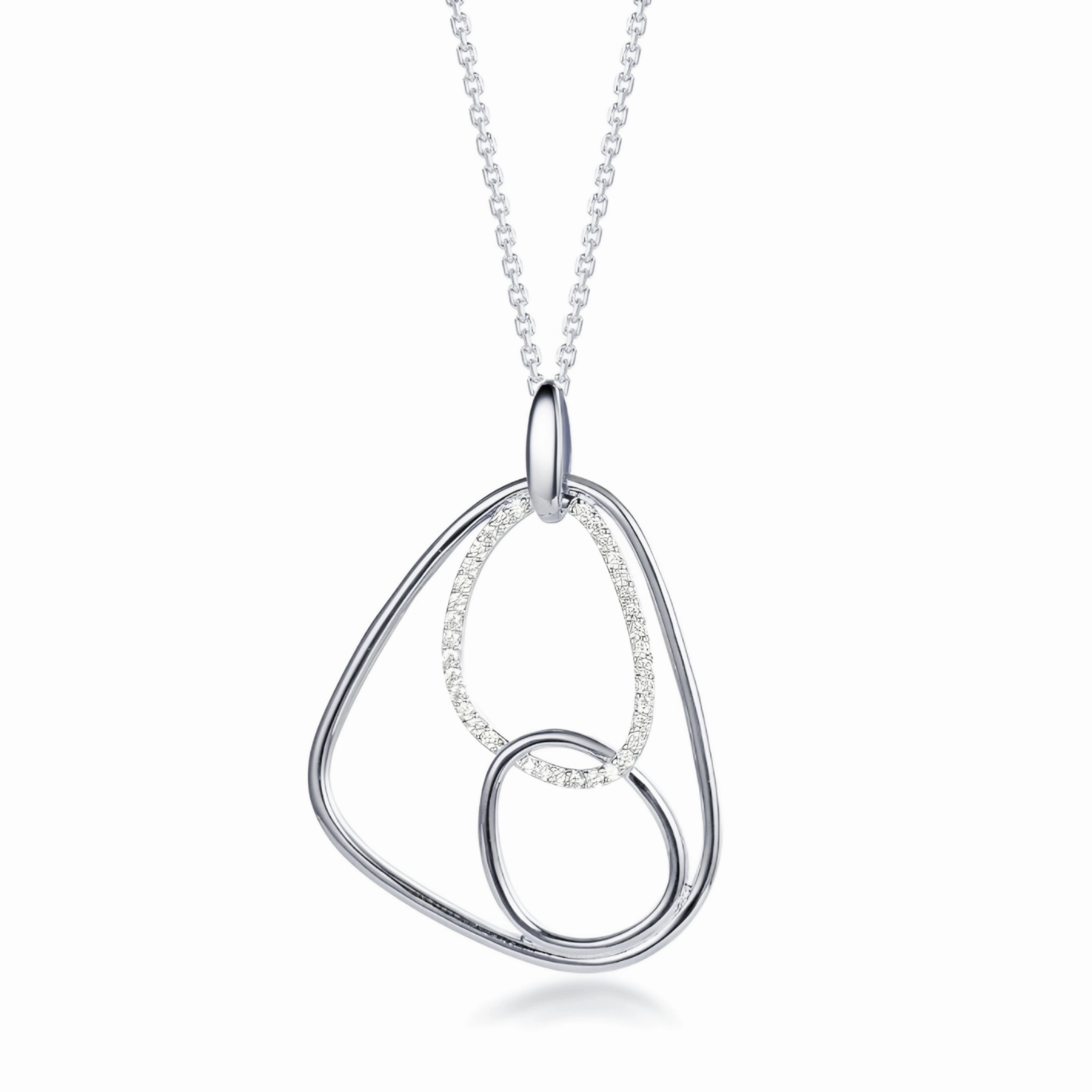 Sterling Silver CZ Geometric Shapes Inside Triangle Shape Pendant Necklace Effortless Sparkle