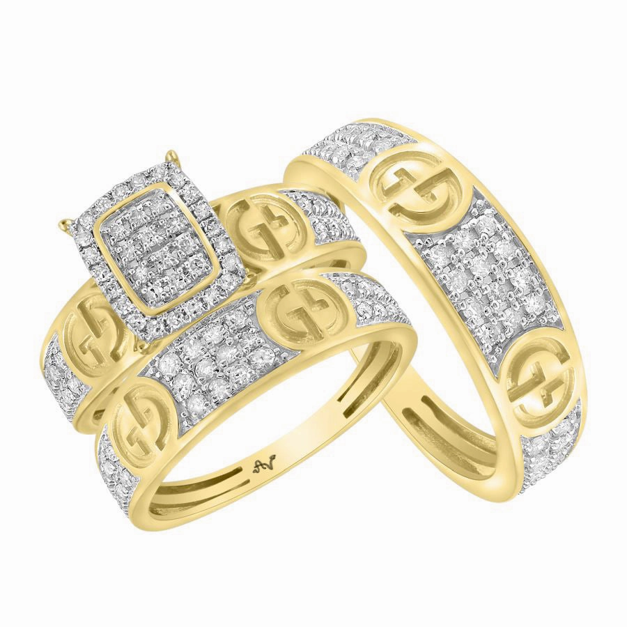 LADIES TRIO SET 0.75CT ROUND DIAMOND 10K YELLOW GOLD fashion lover premium design