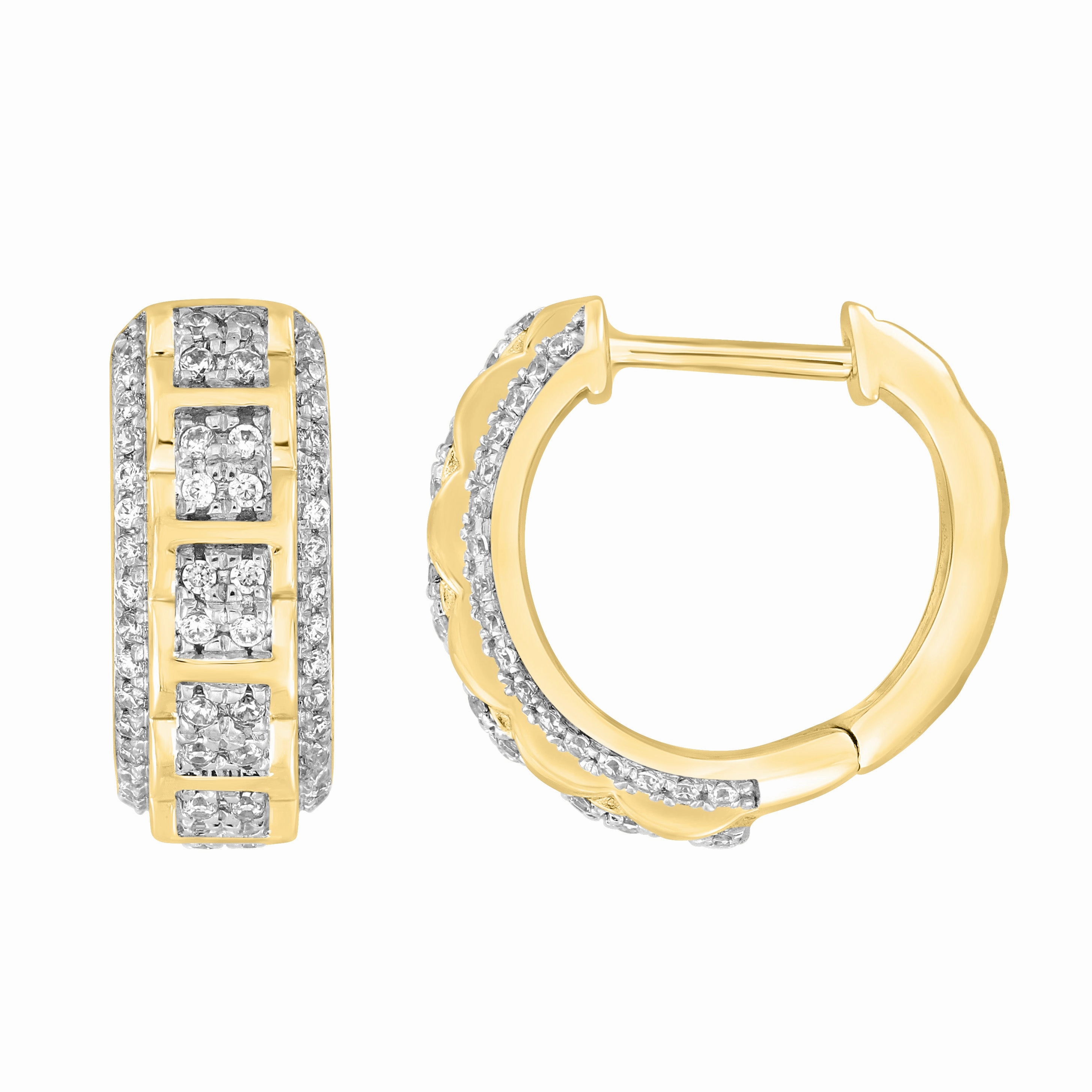 LADIES HOOPS EARRINGS 0.33CT ROUND DIAMOND 10K YELLOW GOLD Instant Shine Weekend Chic