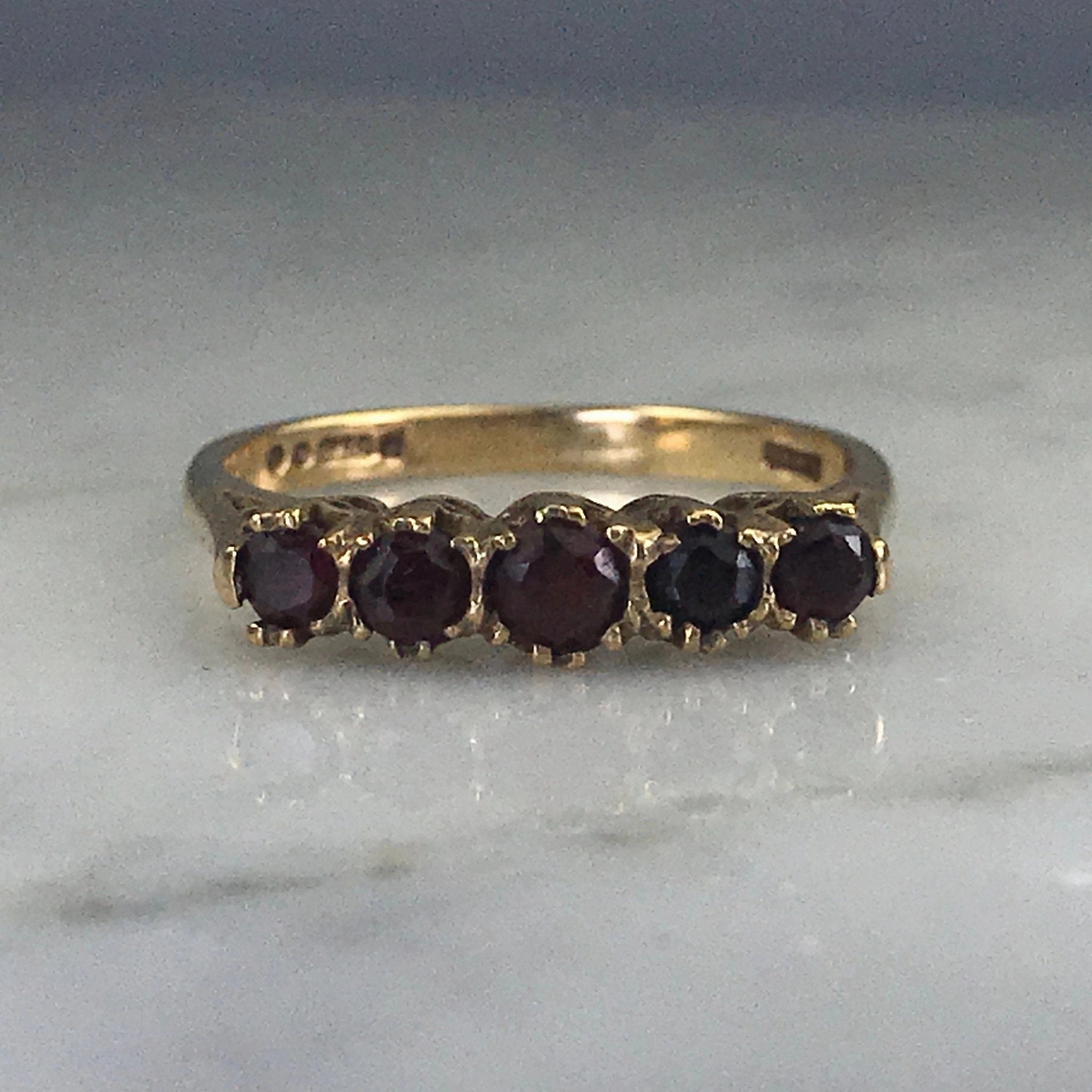 Edgy Mood Vintage Garnet Band inYellow Gold. January Birthstone. 2 Year Anniversary. Stacking Ring.
