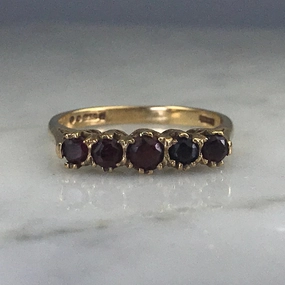 Edgy Mood Vintage Garnet Band inYellow Gold. January Birthstone. 2 Year Anniversary. Stacking Ring.