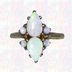 Vintage Opal Cluster Ring in 14k Yellow Gold. October Birthstone. 14th Anniversary Gift. Urban Accent