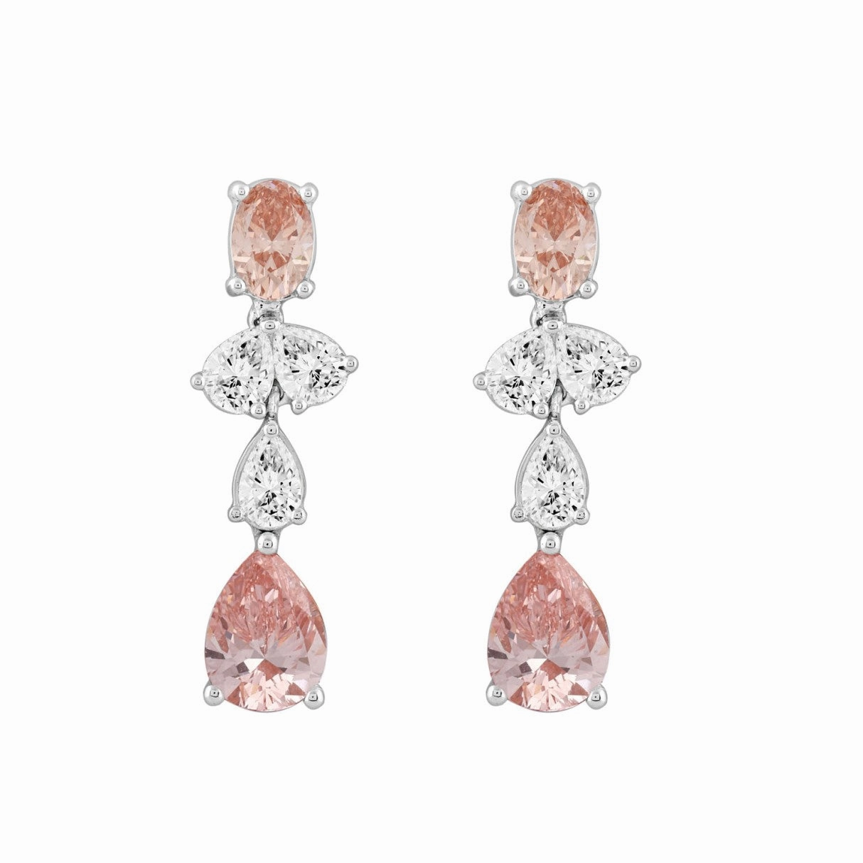 Natural Details 14K WHITE GOLD 3 1/2CT OVAL/PEAR DIAMOND LADIES EARRINGS (PINK PEAR DIAMOND)