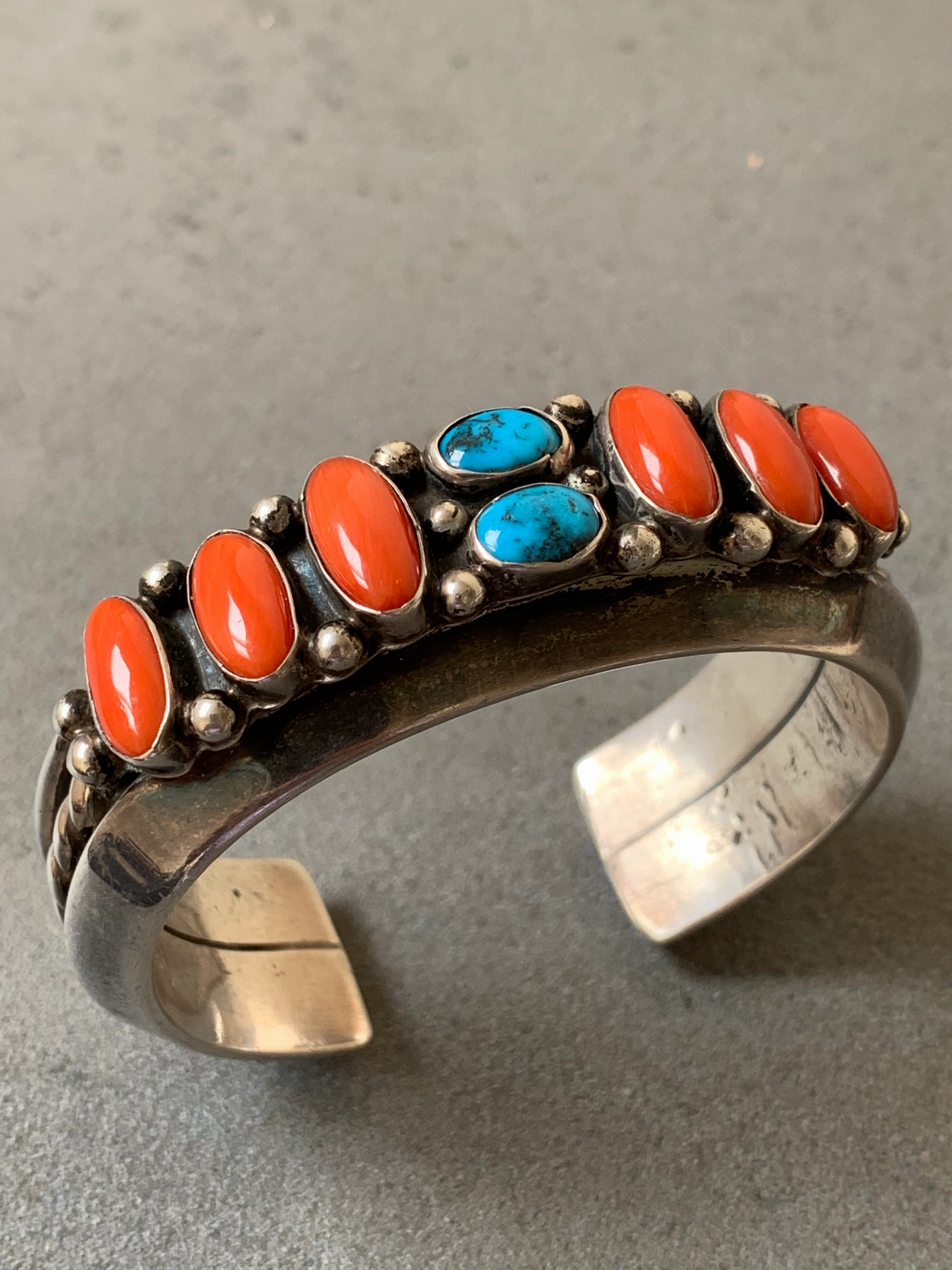 Leroy Dayea Navajo Mediterranean Coral Turquoise Sterling Cuff Bridal Choice