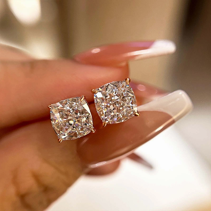 Artistic Work Louily Cushion Cut Sterling Silver Women's Stud Earrings