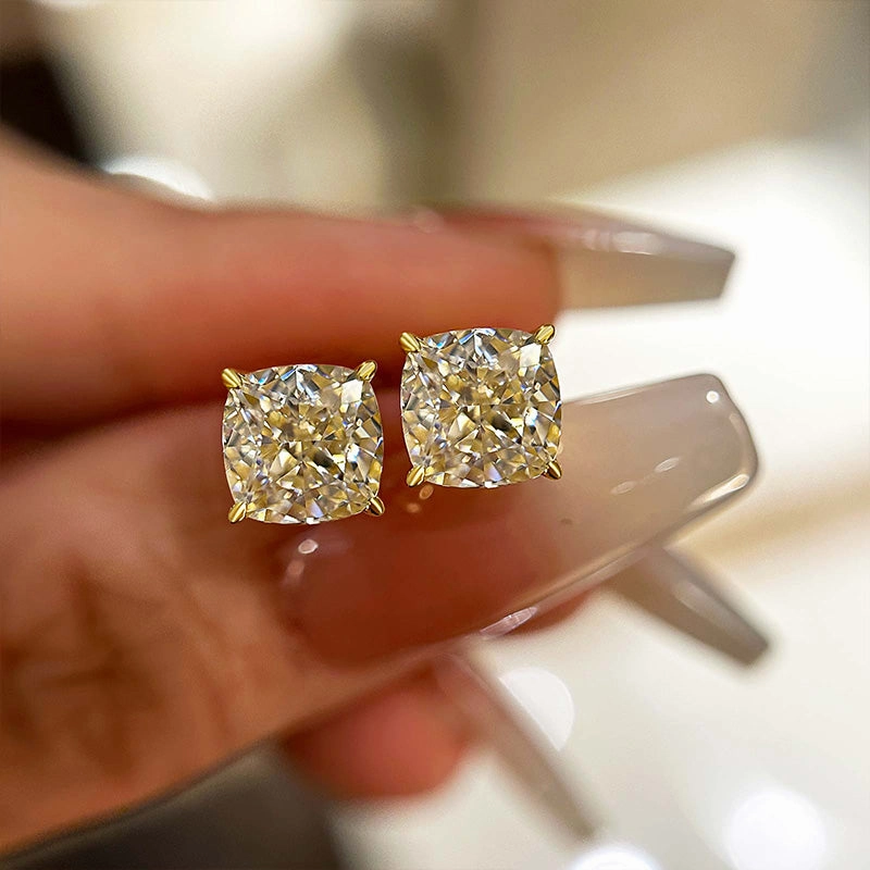 Mid Century Modern Touch Louily Cushion Cut Sterling Silver Women's Stud Earrings