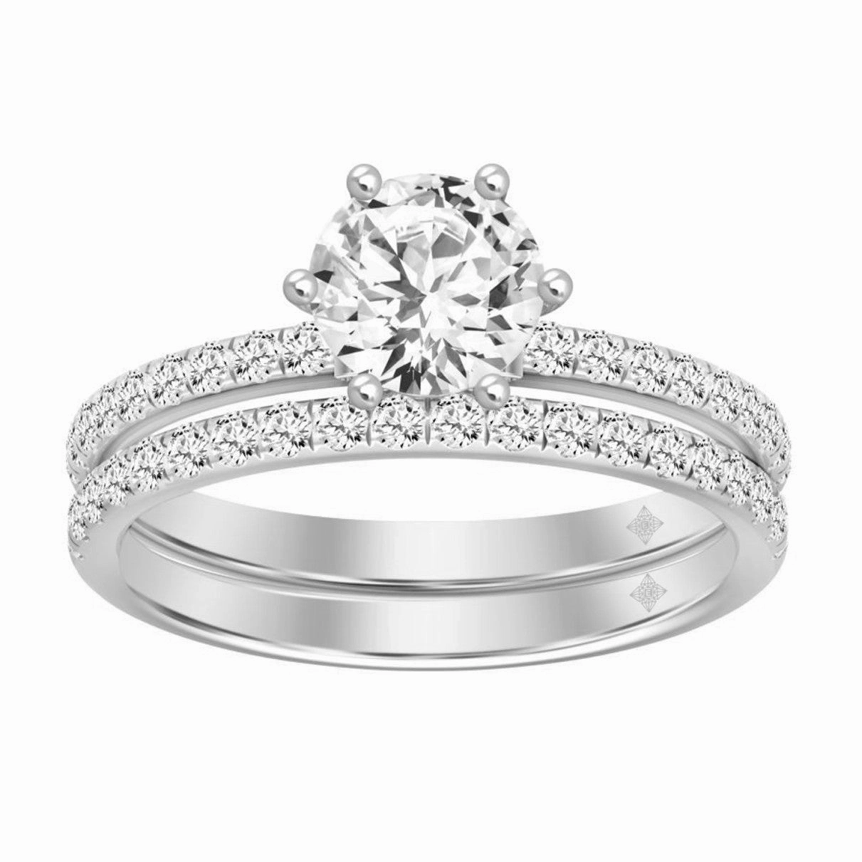 LADIES BRIDAL SET 1 1/2CT ROUND DIAMOND 14K WHITE GOLD Effortless Piece