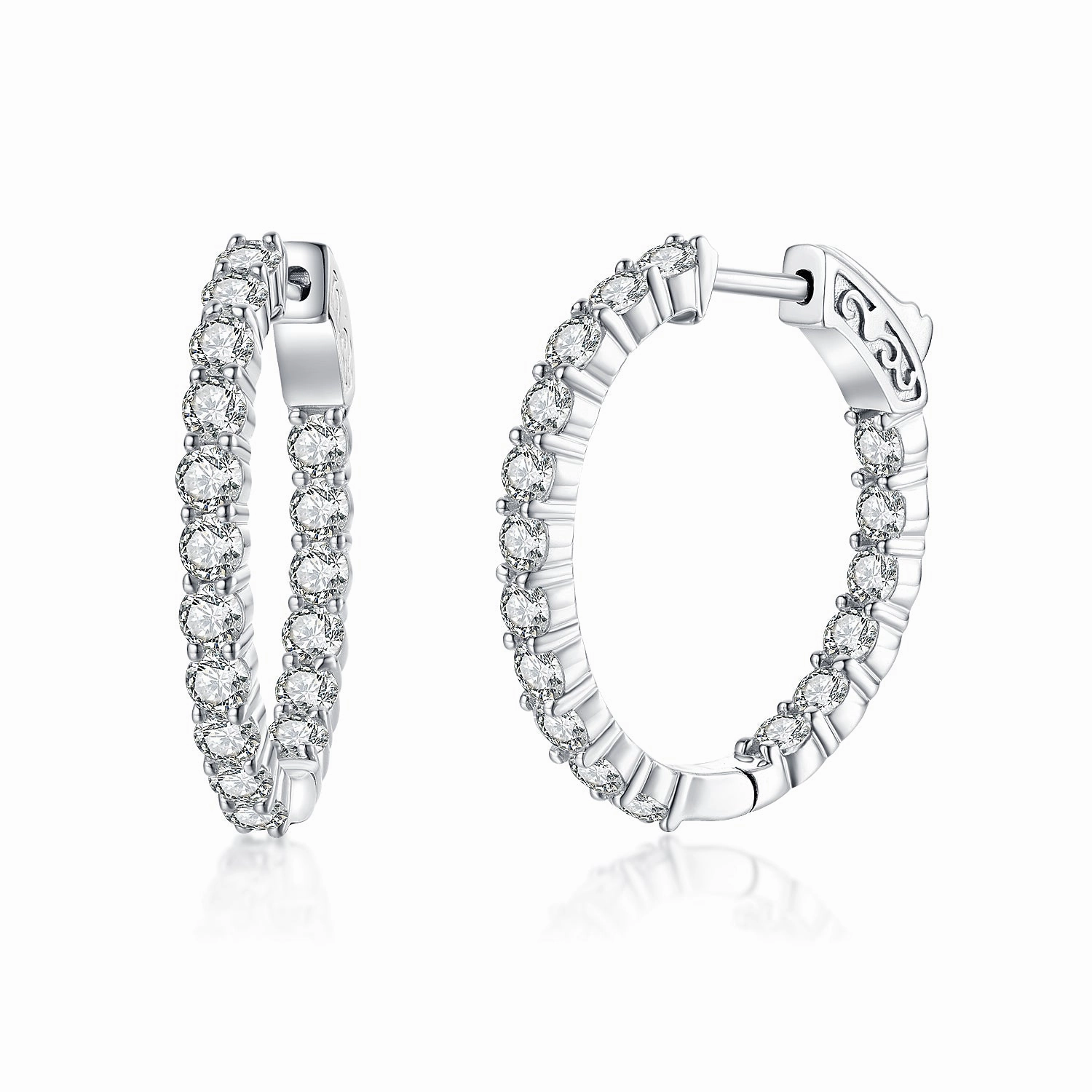 Sterling Silver 28x26MM Oval CZ Hoop Earrings with 3mm CZs Sleek Detail Elegant Embellishments