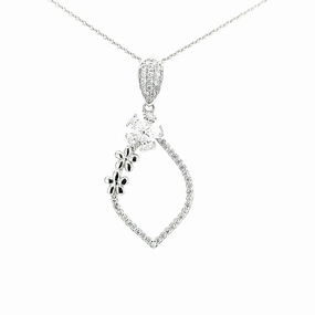 Chic Balance Handcrafted Touch Sterling Silver Teardrop With Flowers CZ Pendant Necklace