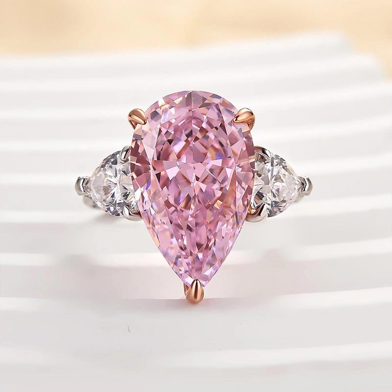 Louily Stunning Pear Cut Pink Sapphire Three Stone Engagement Ring Traditional Sign