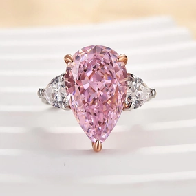Custom Symbol Louily Stunning Pear Cut Pink Sapphire Three Stone Engagement Ring