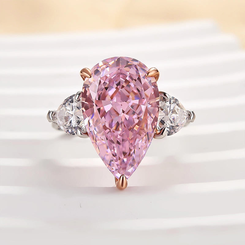 Louily Stunning Pear Cut Pink Sapphire Three Stone Engagement Ring Classic Flow Sturdy Statement
