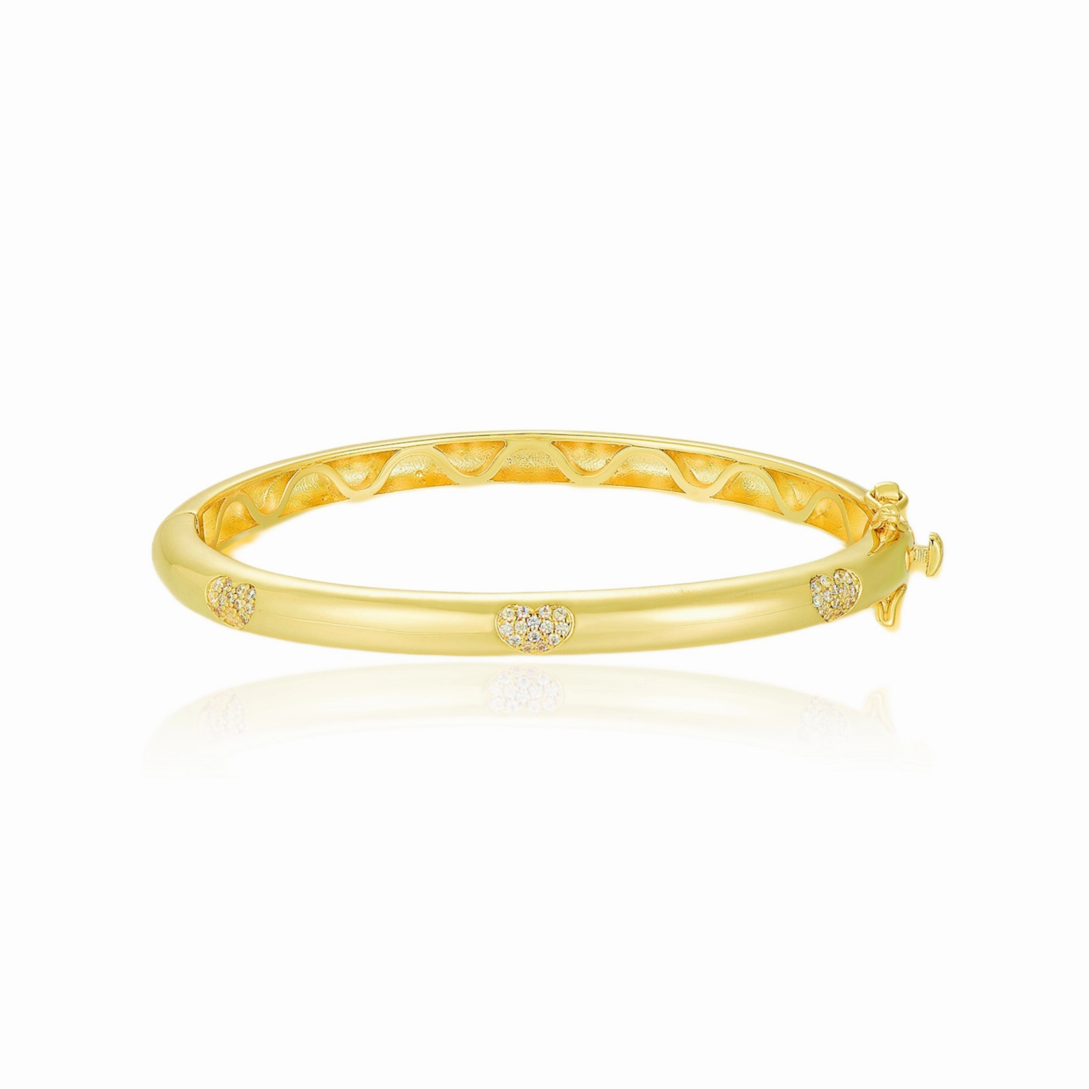 Gold Plated CZ Heart, Flower, Or Butterfly Kids' Bangle Bracelet Enchanted Edge Lustrous Detail